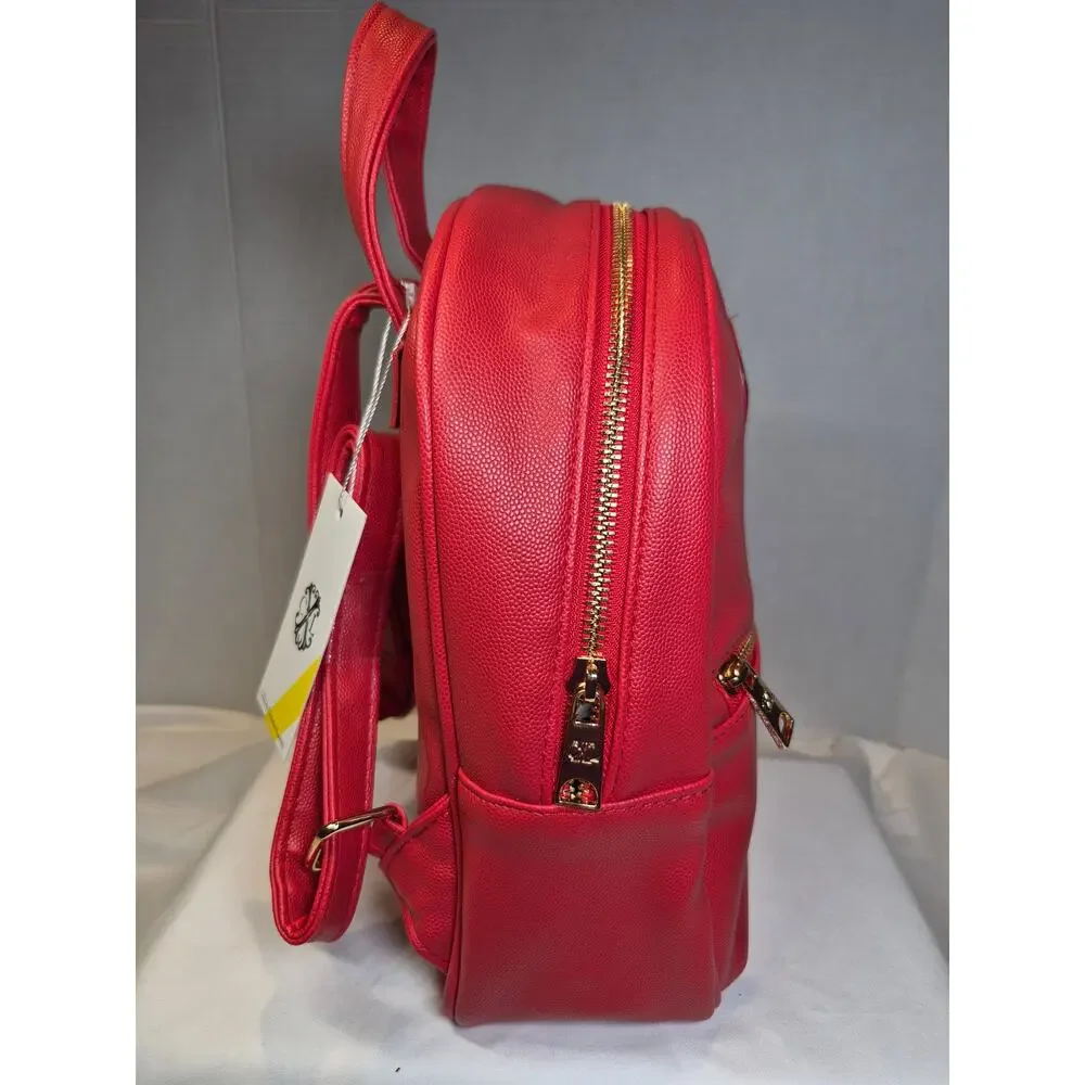 CXL Christian Lacroix Red Mini Backpack Gold Zip Faux Leather Small Bag NWT - Picture 2 of 10